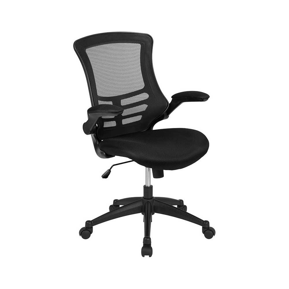 Mid-Back Black Mesh Swivel Ergonomic Task Office Chair with Flip-Up Arms, BIFMA Certified