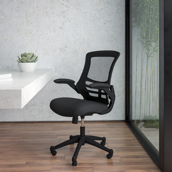 Mid-Back Black Mesh Swivel Ergonomic Task Office Chair with Flip-Up Arms, BIFMA Certified