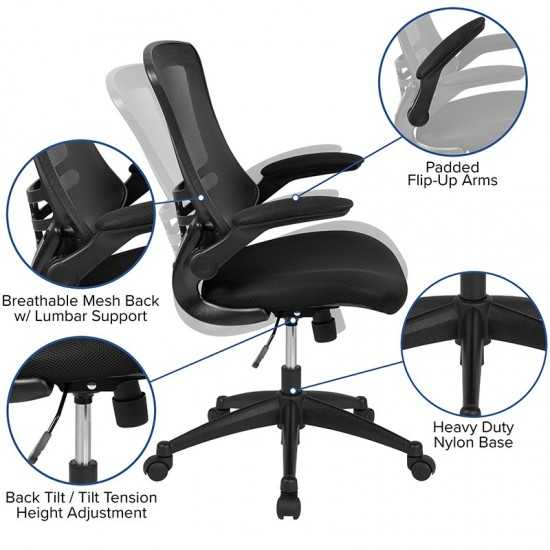 Mid-Back Black Mesh Swivel Ergonomic Task Office Chair with Flip-Up Arms, BIFMA Certified