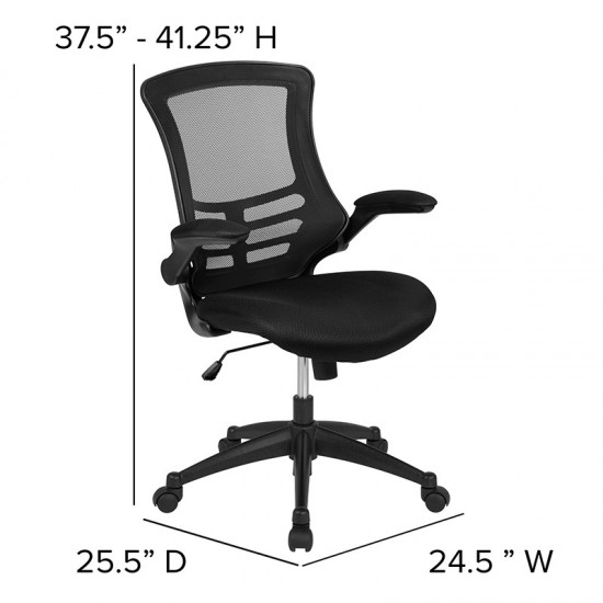 Mid-Back Black Mesh Swivel Ergonomic Task Office Chair with Flip-Up Arms, BIFMA Certified