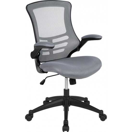 Mid-Back Dark Gray Mesh Swivel Ergonomic Task Office Chair with Flip-Up Arms