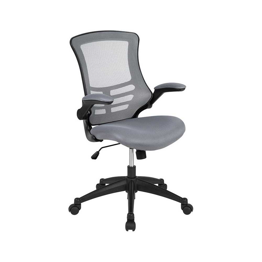 Mid-Back Dark Gray Mesh Swivel Ergonomic Task Office Chair with Flip-Up Arms