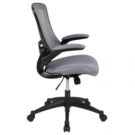 Mid-Back Dark Gray Mesh Swivel Ergonomic Task Office Chair with Flip-Up Arms