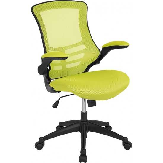 Mid-Back Green Mesh Swivel Ergonomic Task Office Chair with Flip-Up Arms