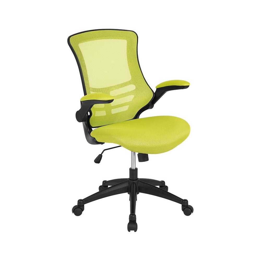 Mid-Back Green Mesh Swivel Ergonomic Task Office Chair with Flip-Up Arms