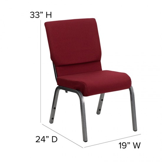 18.5''W Stacking Church Chair in Burgundy Fabric - Silver Vein Frame