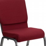 18.5''W Stacking Church Chair in Burgundy Fabric - Silver Vein Frame