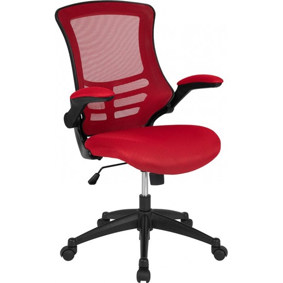 Mid-Back Red Mesh Swivel Ergonomic Task Office Chair with Flip-Up Arms