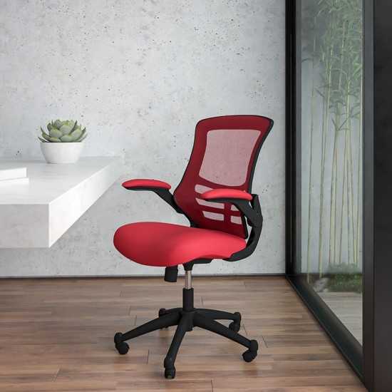 Mid-Back Red Mesh Swivel Ergonomic Task Office Chair with Flip-Up Arms