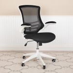 Mid-Back Black Mesh Swivel Ergonomic Task Office Chair with White Frame and Flip-Up Arms