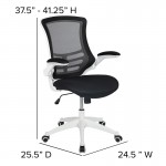 Mid-Back Black Mesh Swivel Ergonomic Task Office Chair with White Frame and Flip-Up Arms