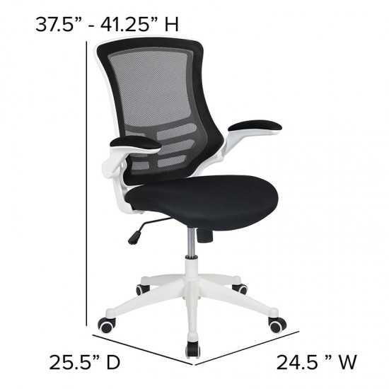 Mid-Back Black Mesh Swivel Ergonomic Task Office Chair with White Frame and Flip-Up Arms