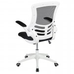 Mid-Back Black Mesh Swivel Ergonomic Task Office Chair with White Frame and Flip-Up Arms