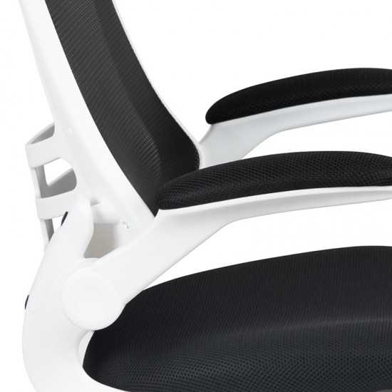 Mid-Back Black Mesh Swivel Ergonomic Task Office Chair with White Frame and Flip-Up Arms