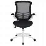 Mid-Back Black Mesh Swivel Ergonomic Task Office Chair with White Frame and Flip-Up Arms