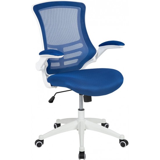 Mid-Back Blue Mesh Swivel Ergonomic Task Office Chair with White Frame and Flip-Up Arms