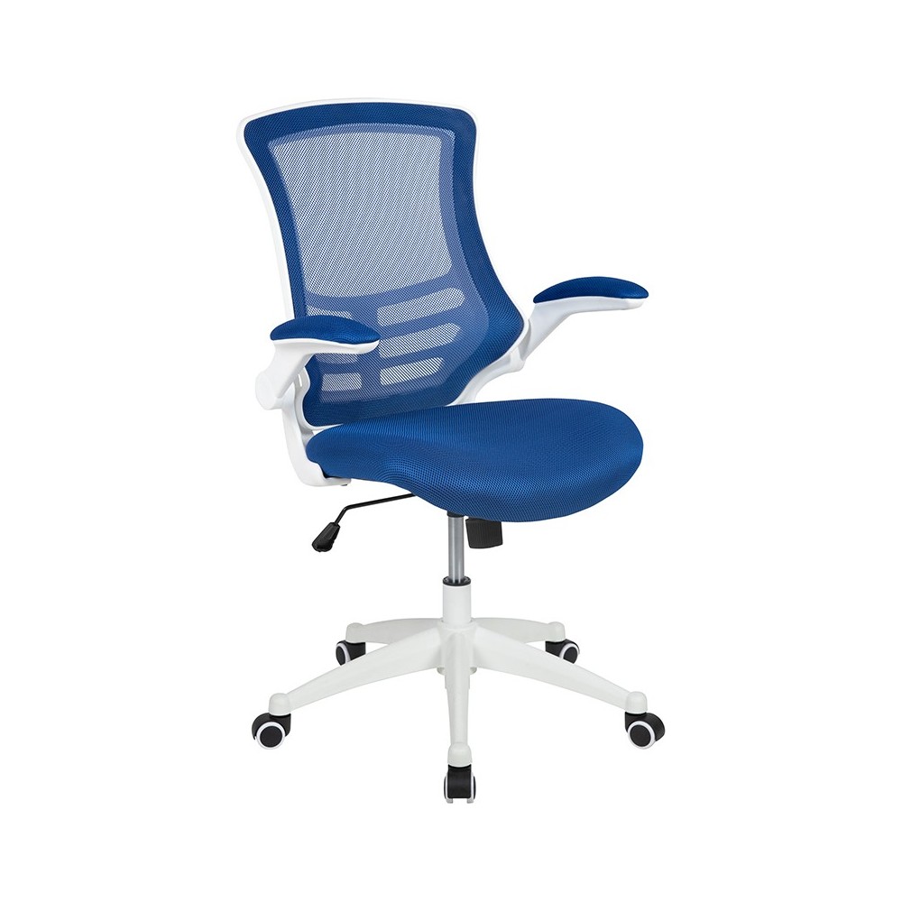 Mid-Back Blue Mesh Swivel Ergonomic Task Office Chair with White Frame and Flip-Up Arms