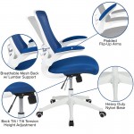 Mid-Back Blue Mesh Swivel Ergonomic Task Office Chair with White Frame and Flip-Up Arms