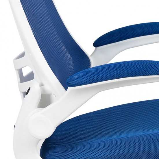 Mid-Back Blue Mesh Swivel Ergonomic Task Office Chair with White Frame and Flip-Up Arms