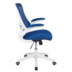 Mid-Back Blue Mesh Swivel Ergonomic Task Office Chair with White Frame and Flip-Up Arms