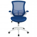 Mid-Back Blue Mesh Swivel Ergonomic Task Office Chair with White Frame and Flip-Up Arms