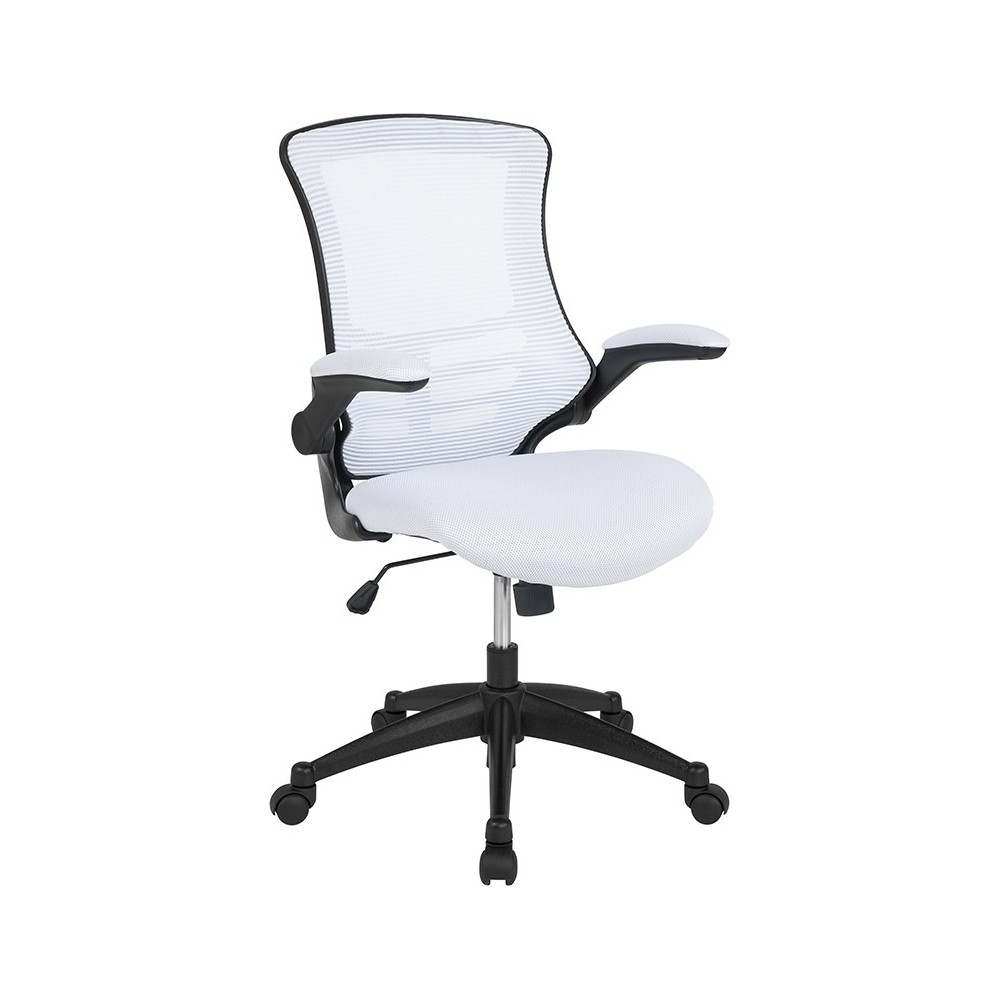 Mid-Back White Mesh Swivel Ergonomic Task Office Chair with Flip-Up Arms