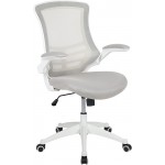 Mid-Back Light Gray Mesh Swivel Ergonomic Task Office Chair with White Frame and Flip-Up Arms