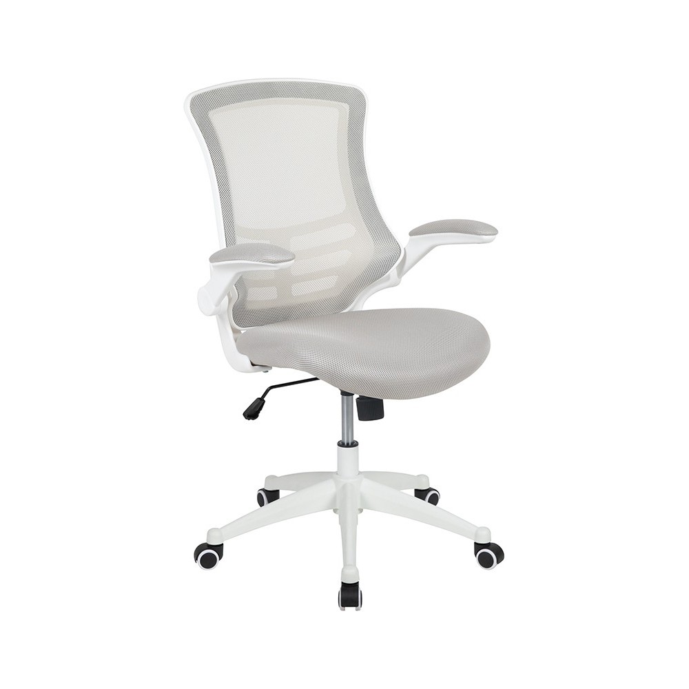 Mid-Back Light Gray Mesh Swivel Ergonomic Task Office Chair with White Frame and Flip-Up Arms