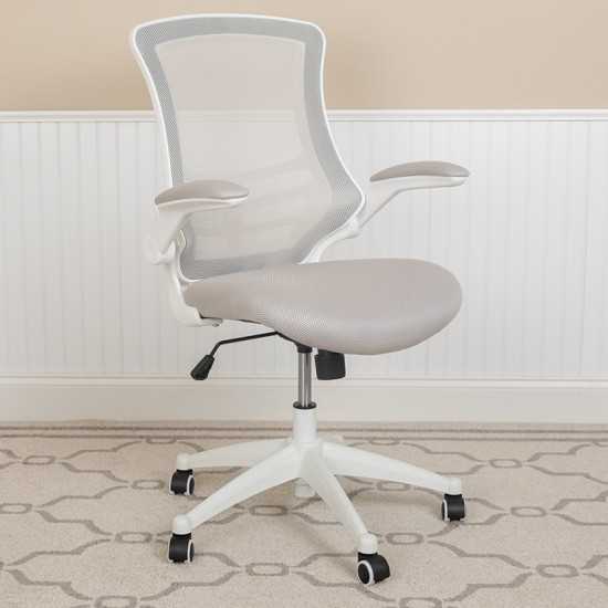 Mid-Back Light Gray Mesh Swivel Ergonomic Task Office Chair with White Frame and Flip-Up Arms