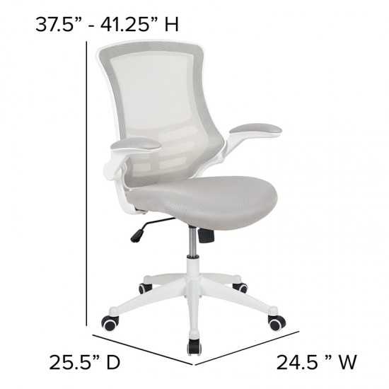 Mid-Back Light Gray Mesh Swivel Ergonomic Task Office Chair with White Frame and Flip-Up Arms