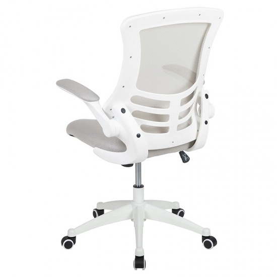 Mid-Back Light Gray Mesh Swivel Ergonomic Task Office Chair with White Frame and Flip-Up Arms