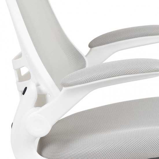 Mid-Back Light Gray Mesh Swivel Ergonomic Task Office Chair with White Frame and Flip-Up Arms