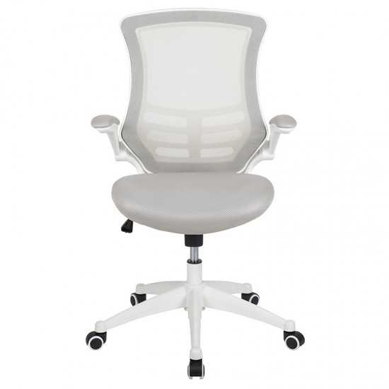 Mid-Back Light Gray Mesh Swivel Ergonomic Task Office Chair with White Frame and Flip-Up Arms