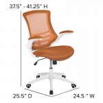 Mid-Back Tan Mesh Swivel Ergonomic Task Office Chair with White Frame and Flip-Up Arms