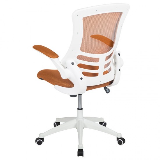 Mid-Back Tan Mesh Swivel Ergonomic Task Office Chair with White Frame and Flip-Up Arms