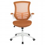 Mid-Back Tan Mesh Swivel Ergonomic Task Office Chair with White Frame and Flip-Up Arms