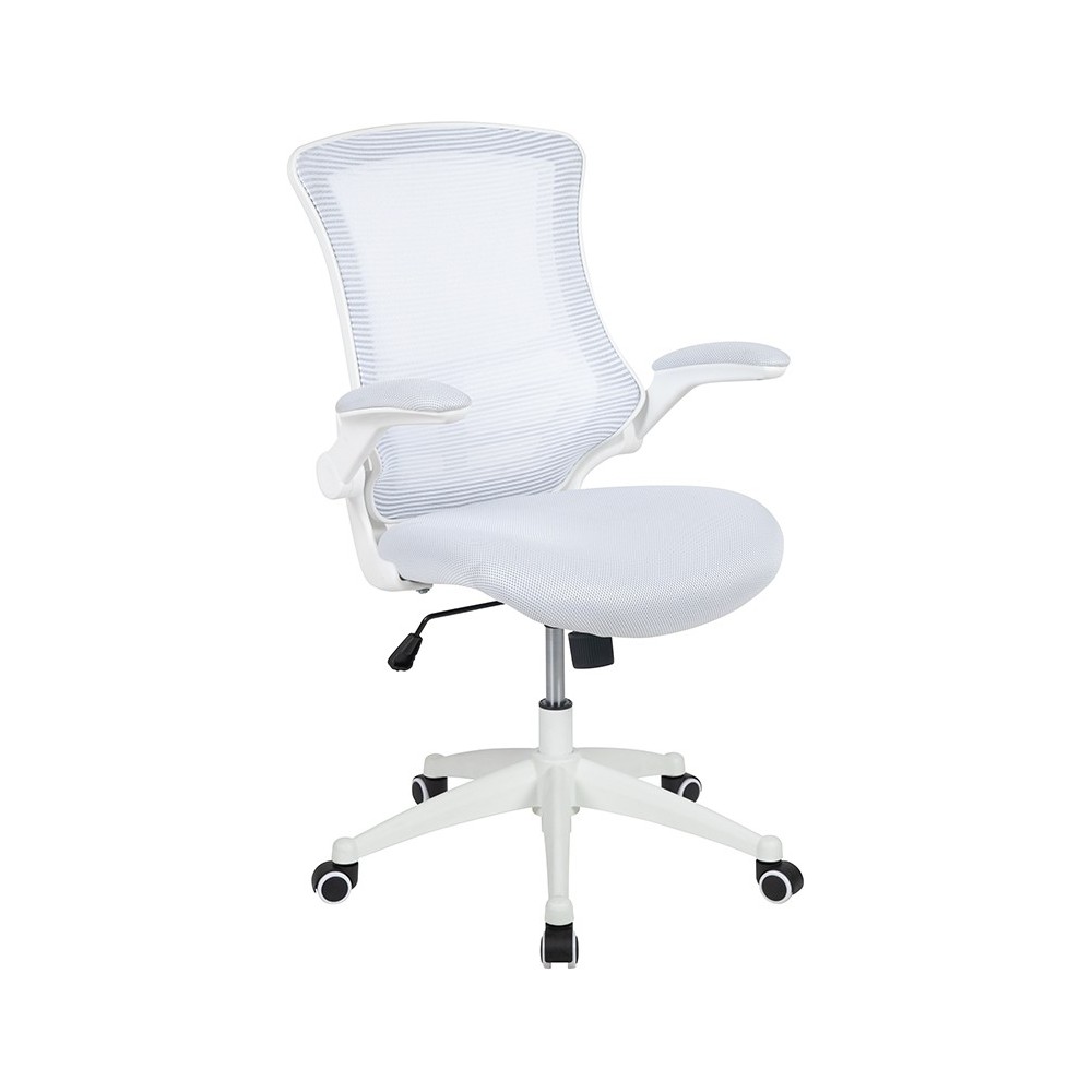 Mid-Back White Mesh Swivel Ergonomic Task Office Chair with White Frame and Flip-Up Arms