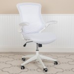 Mid-Back White Mesh Swivel Ergonomic Task Office Chair with White Frame and Flip-Up Arms