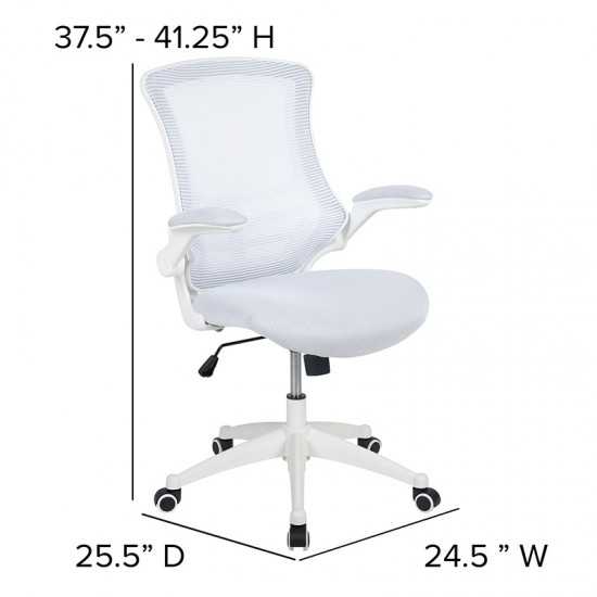 Mid-Back White Mesh Swivel Ergonomic Task Office Chair with White Frame and Flip-Up Arms