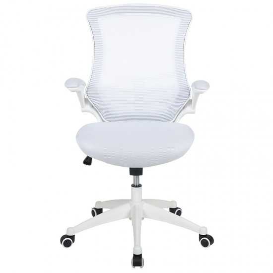 Mid-Back White Mesh Swivel Ergonomic Task Office Chair with White Frame and Flip-Up Arms