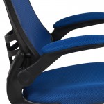 Mid-Back Blue Mesh Ergonomic Drafting Chair with Adjustable Foot Ring and Flip-Up Arms