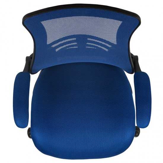 Mid-Back Blue Mesh Ergonomic Drafting Chair with Adjustable Foot Ring and Flip-Up Arms