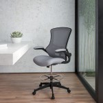 Mid-Back Dark Gray Mesh Ergonomic Drafting Chair with Adjustable Foot Ring and Flip-Up Arms