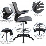 Mid-Back Dark Gray Mesh Ergonomic Drafting Chair with Adjustable Foot Ring and Flip-Up Arms