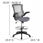 Mid-Back Dark Gray Mesh Ergonomic Drafting Chair with Adjustable Foot Ring and Flip-Up Arms