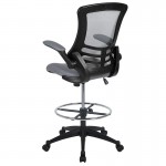 Mid-Back Dark Gray Mesh Ergonomic Drafting Chair with Adjustable Foot Ring and Flip-Up Arms