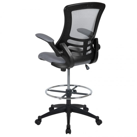 Mid-Back Dark Gray Mesh Ergonomic Drafting Chair with Adjustable Foot Ring and Flip-Up Arms