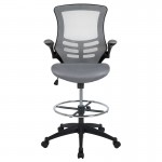 Mid-Back Dark Gray Mesh Ergonomic Drafting Chair with Adjustable Foot Ring and Flip-Up Arms