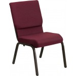 18.5''W Stacking Church Chair in Burgundy Patterned Fabric - Gold Vein Frame