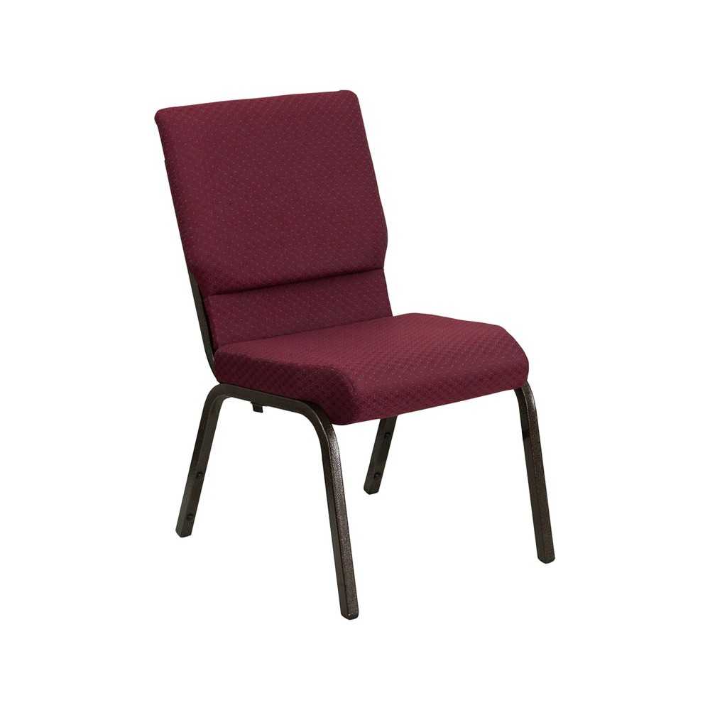 18.5''W Stacking Church Chair in Burgundy Patterned Fabric - Gold Vein Frame